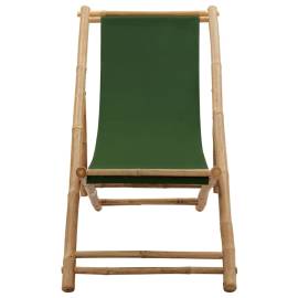 Scaun pliabil, verde, bambus și pânză, 2 image