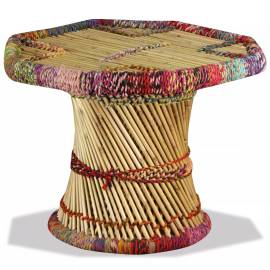 Măsuță de cafea, bambus, cu detalii chindi, multicolor, 4 image