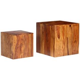 Set masă de cafea, 2 piese, lemn masiv de sheesham, 40x40x40 cm, 10 image