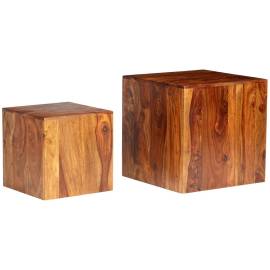 Set masă de cafea, 2 piese, lemn masiv de sheesham, 40x40x40 cm, 11 image