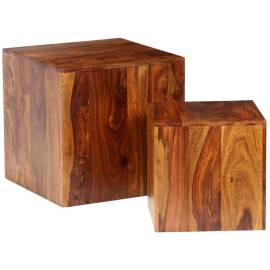 Set masă de cafea, 2 piese, lemn masiv de sheesham, 40x40x40 cm, 3 image