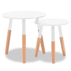 Set masă laterală 2 piese, lemn masiv de pin, alb, 2 image