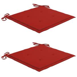 Scaune batavia cu perne roșii, 2 buc., lemn masiv de tec, 6 image