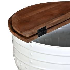 Măsuță de cafea în formă de butoi alb lemn masiv reciclat, 7 image