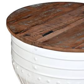 Măsuță de cafea în formă de butoi alb lemn masiv reciclat, 8 image