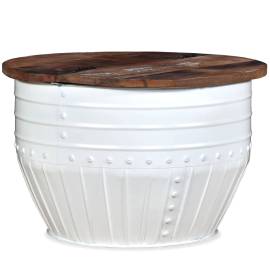 Măsuță de cafea în formă de butoi alb lemn masiv reciclat, 11 image