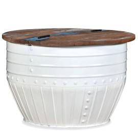 Măsuță de cafea în formă de butoi alb lemn masiv reciclat, 9 image