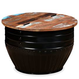 Măsuță de cafea în formă de butoi negru lemn masiv reciclat, 2 image
