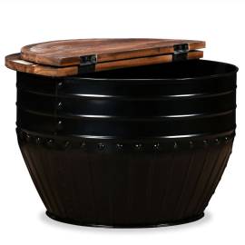 Măsuță de cafea în formă de butoi negru lemn masiv reciclat, 5 image