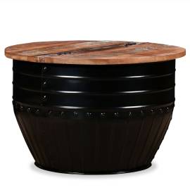 Măsuță de cafea în formă de butoi negru lemn masiv reciclat, 10 image