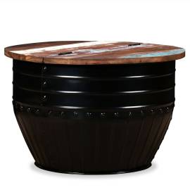 Măsuță de cafea în formă de butoi negru lemn masiv reciclat, 11 image