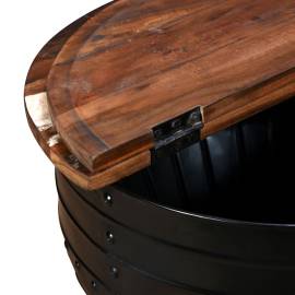 Măsuță de cafea în formă de butoi negru lemn masiv reciclat, 7 image