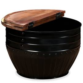 Măsuță de cafea în formă de butoi negru lemn masiv reciclat, 4 image