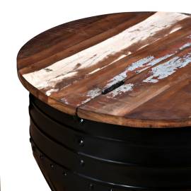Măsuță de cafea în formă de butoi negru lemn masiv reciclat, 6 image