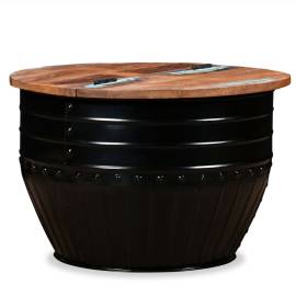 Măsuță de cafea în formă de butoi negru lemn masiv reciclat, 9 image