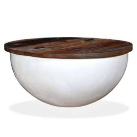 Măsuță de cafea, alb, lemn masiv reciclat, formă bol, 9 image