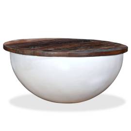 Măsuță de cafea, alb, lemn masiv reciclat, formă bol, 6 image