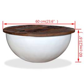 Măsuță de cafea, alb, lemn masiv reciclat, formă bol, 11 image