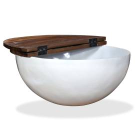 Măsuță de cafea, alb, lemn masiv reciclat, formă bol, 4 image