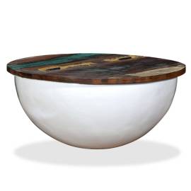 Măsuță de cafea, alb, lemn masiv reciclat, formă bol, 10 image