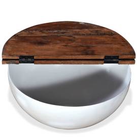 Măsuță de cafea, alb, lemn masiv reciclat, formă bol, 3 image
