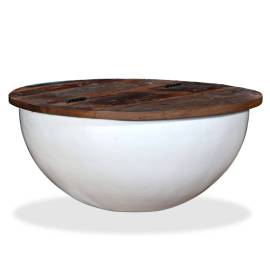 Măsuță de cafea, alb, lemn masiv reciclat, formă bol, 7 image