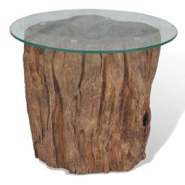 Măsuță de cafea, lemn de tec și sticlă, 50 x 40 cm, 4 image