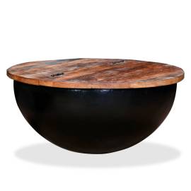 Măsuță de cafea, negru, lemn masiv reciclat, formă bol, 8 image