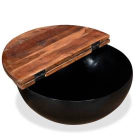 Măsuță de cafea, negru, lemn masiv reciclat, formă bol, 3 image