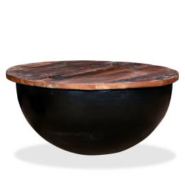 Măsuță de cafea, negru, lemn masiv reciclat, formă bol, 7 image
