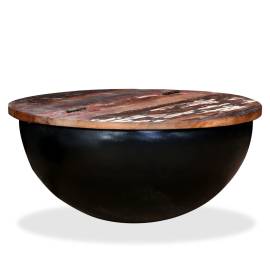 Măsuță de cafea, negru, lemn masiv reciclat, formă bol, 9 image