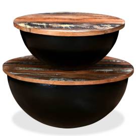 Set măsuțe cafea, 2 piese, negru, lemn masiv reciclat formă bol, 6 image