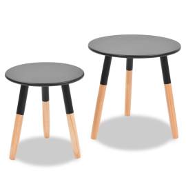 Set masă laterală 2 piese, lemn masiv de pin, negru, 4 image