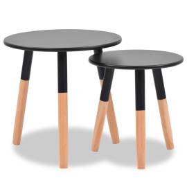 Set masă laterală 2 piese, lemn masiv de pin, negru, 2 image