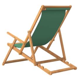 Scaun de plajă pliabil, verde, lemn masiv de tec, 5 image