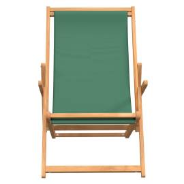 Scaun de plajă pliabil, verde, lemn masiv de tec, 3 image