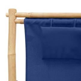 Scaun pliabil, bleumarin, bambus și pânză, 7 image