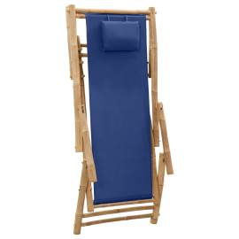 Scaun pliabil, bleumarin, bambus și pânză, 6 image