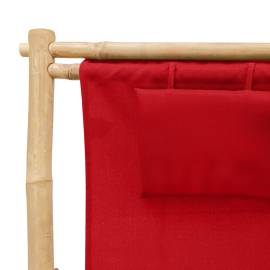 Scaun pliabil, roșu, bambus și pânză, 7 image