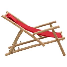 Scaun pliabil, roșu, bambus și pânză, 4 image