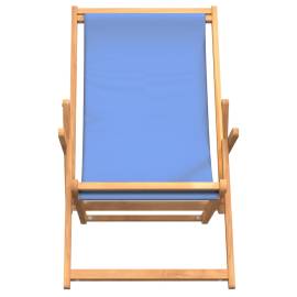 Scaun de plajă pliabil, albastru, lemn masiv de tec, 3 image