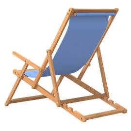 Scaun de plajă pliabil, albastru, lemn masiv de tec, 5 image