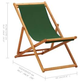 Scaun de plajă pliabil, verde, lemn de eucalipt și țesătură, 9 image