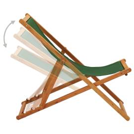 Scaun de plajă pliabil, verde, lemn de eucalipt și țesătură, 3 image