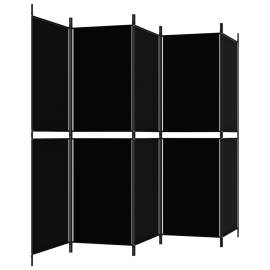 Paravan de cameră cu 5 panouri, negru, 250 x 180 cm, textil, 5 image