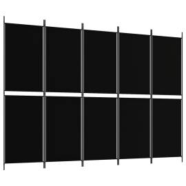 Paravan de cameră cu 5 panouri, negru, 250 x 180 cm, textil, 2 image