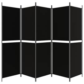 Paravan de cameră cu 5 panouri, negru, 250 x 180 cm, textil, 4 image