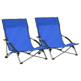 Scaune de plajă pliante, 2 buc., albastru, material textil