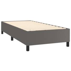 Pat box spring cu saltea, gri, 90x190 cm, piele ecologică, 4 image