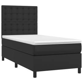 Pat box spring cu saltea, negru, 90x190 cm, piele ecologică, 3 image